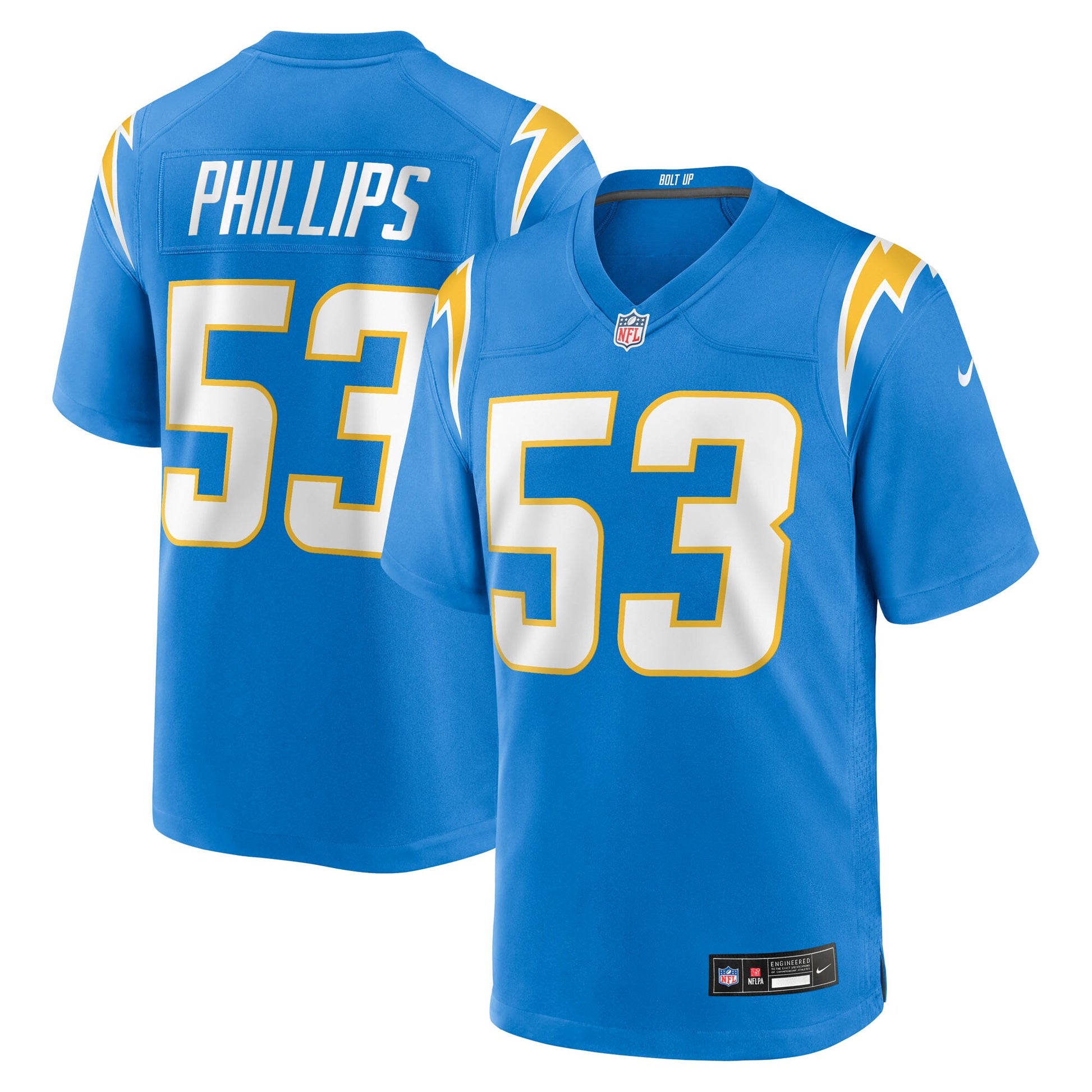 Del'Shawn Phillips Los Angeles Chargers Nike Team Game Jersey -  Powder Blue