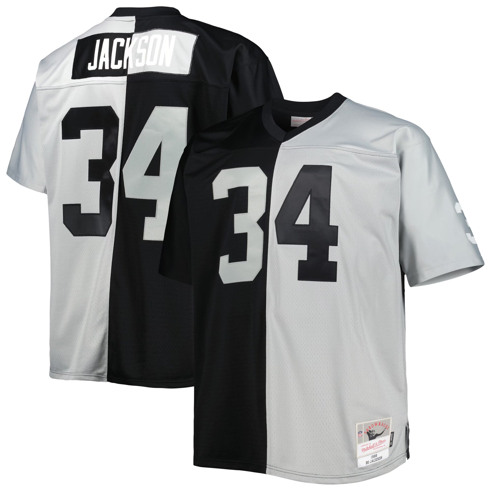 Bo Jackson Las Vegas Raiders Mitchell &amp; Ness Big &amp; Tall Split Legacy Retired Player Replica Jersey - Black/Silver