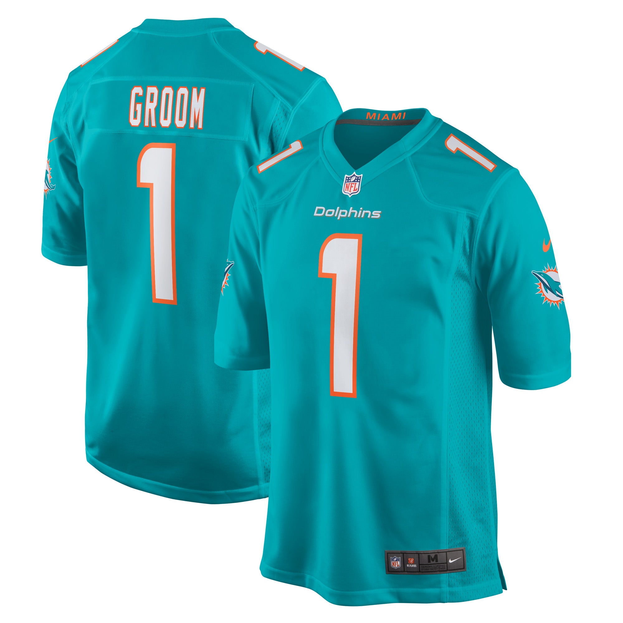 Number 1 Groom Miami Dolphins Nike Game Jersey - Aqua
