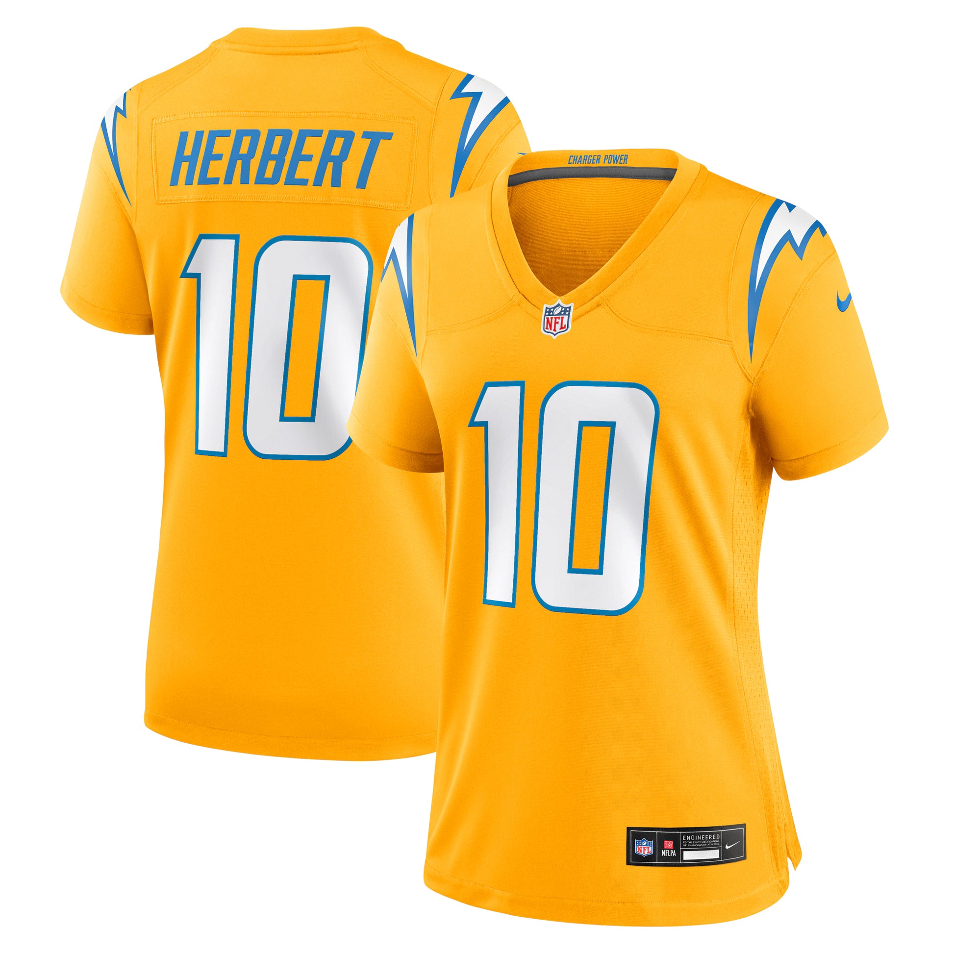 Justin Herbert Los Angeles Chargers Nike Women's Alternate Charger Power Game Jersey - Gold