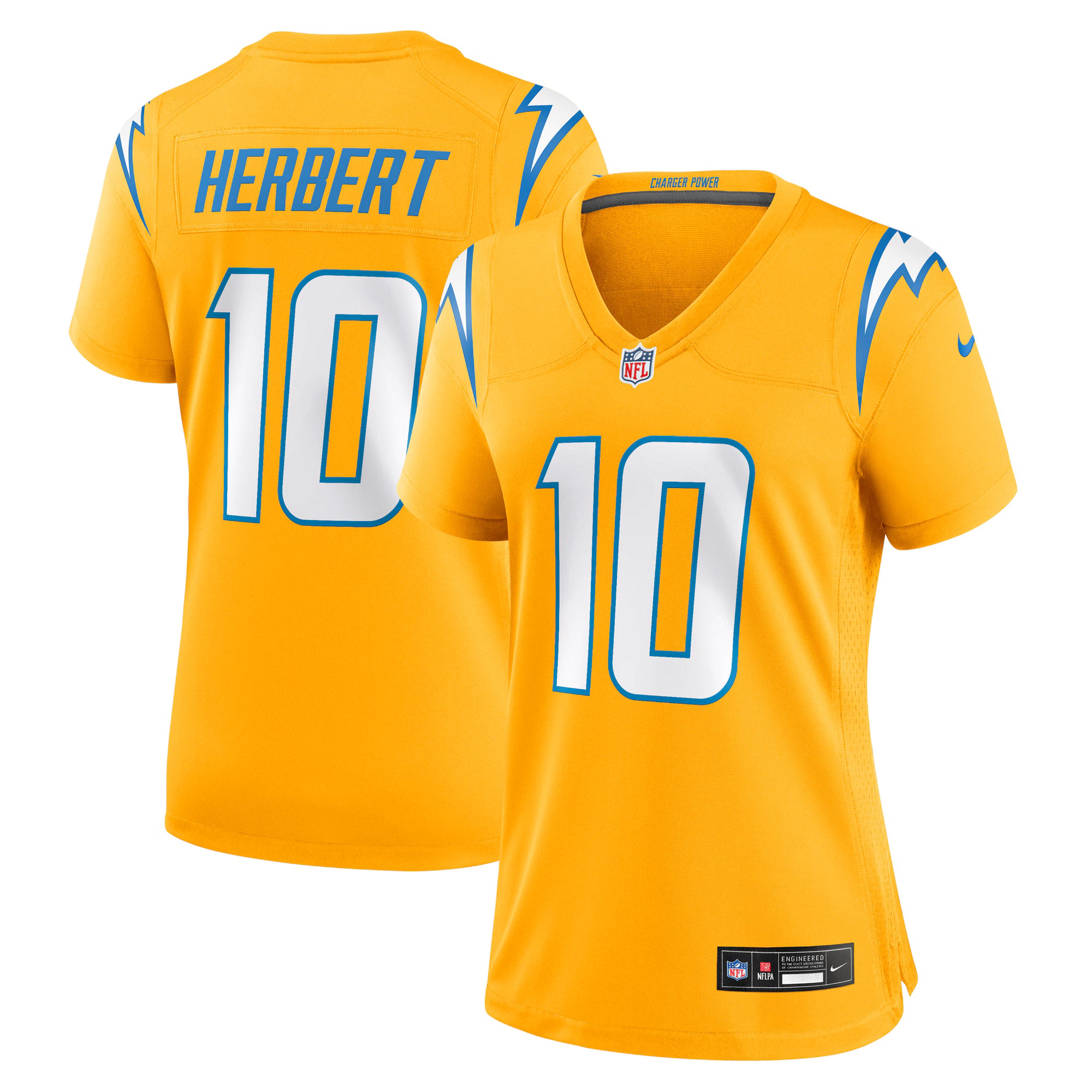 Justin Herbert Los Angeles Chargers Nike Women's Alternate Charger Power Game Jersey - Gold