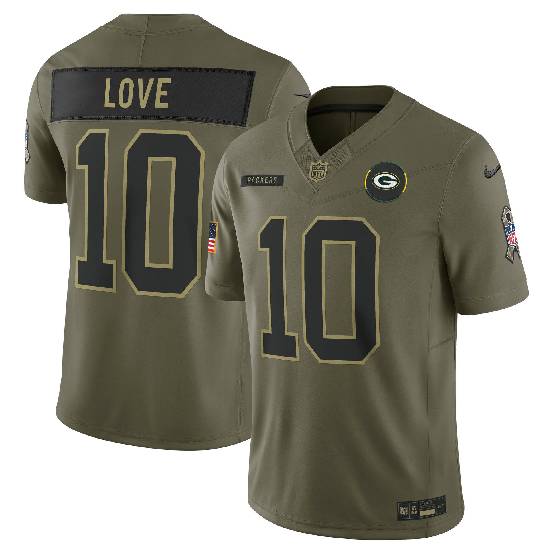 Jordan Love Green Bay Packers Nike 2025 Salute to Service Limited Jersey - Olive