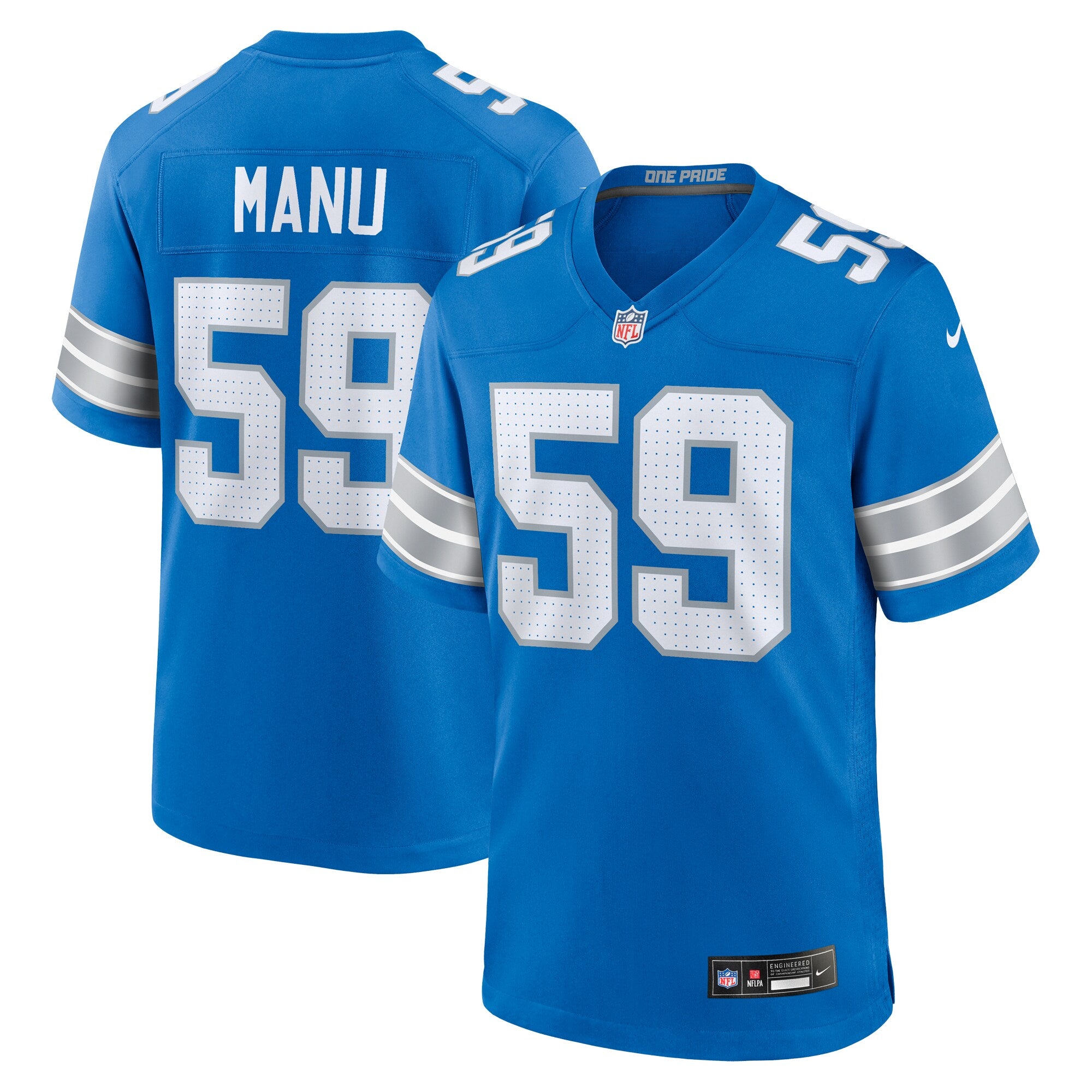 Giovanni Manu Detroit Lions Nike Team Game Jersey -  Blue