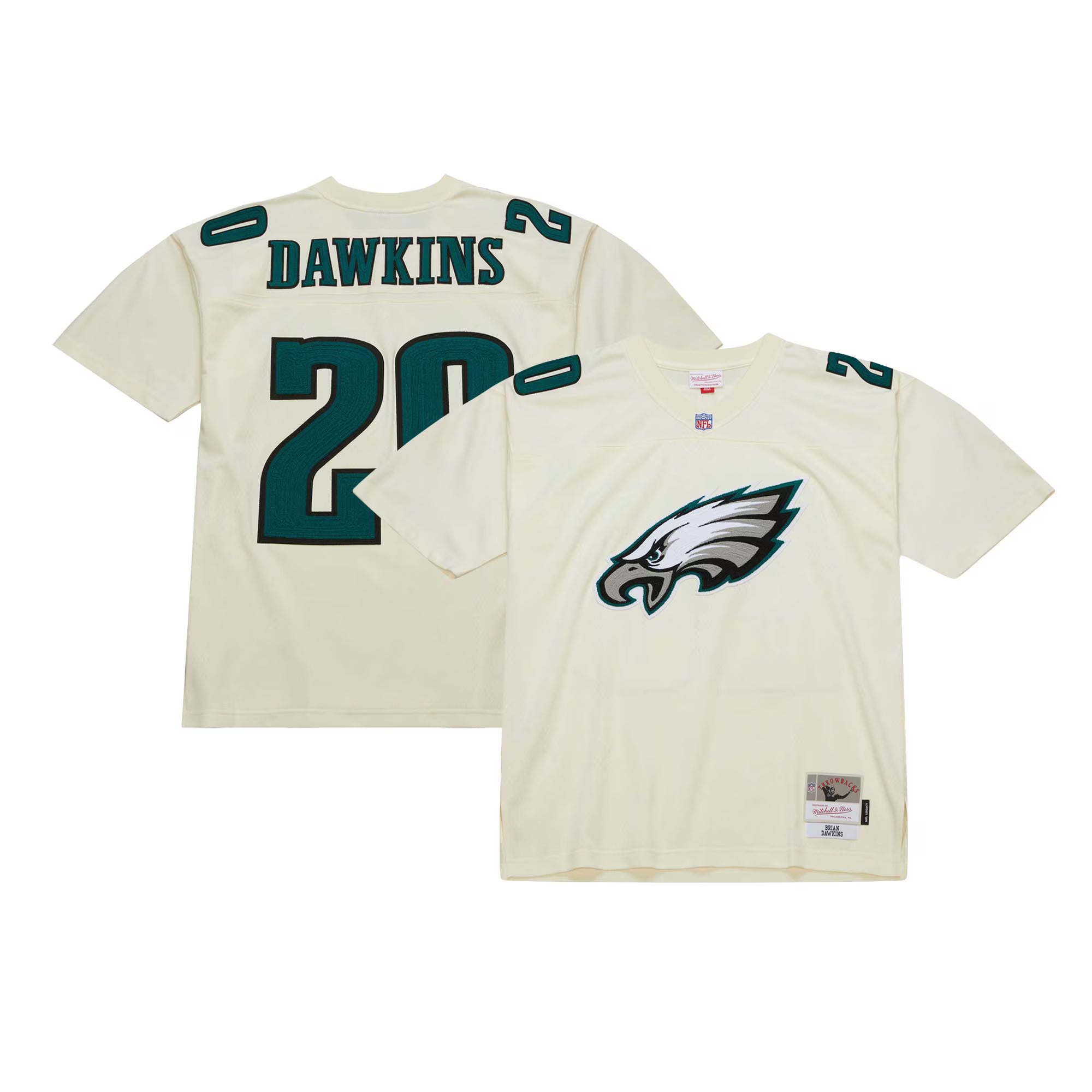 Brian Dawkins Philadelphia Eagles Mitchell &amp; Ness Chainstitch Legacy Jersey - Cream