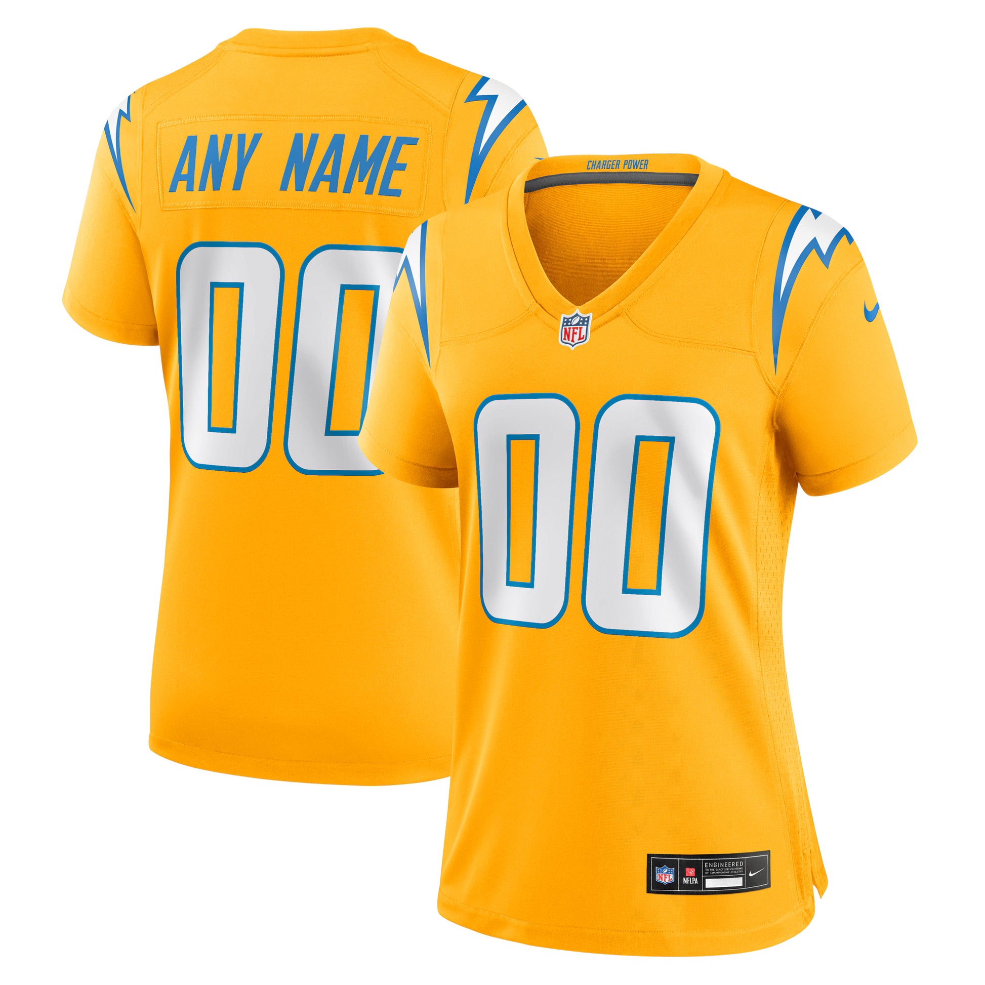 Los Angeles Chargers Nike Women's Alternate Charger Power Game Custom Jersey - Gold
