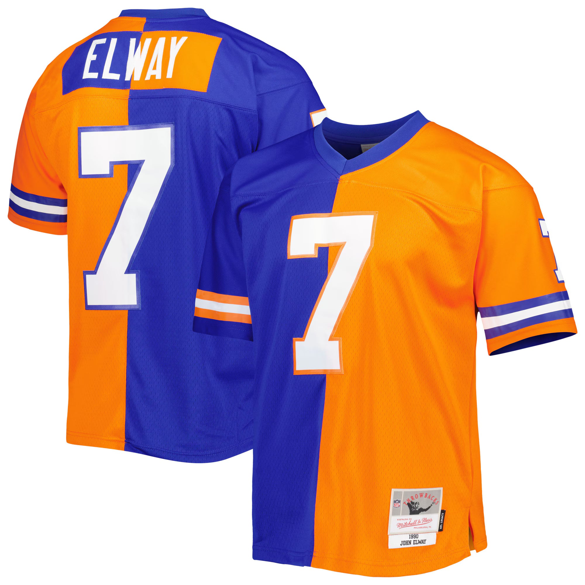 John Elway Denver Broncos Mitchell &amp; Ness 1990 Split Legacy Replica Jersey - Royal/Orange