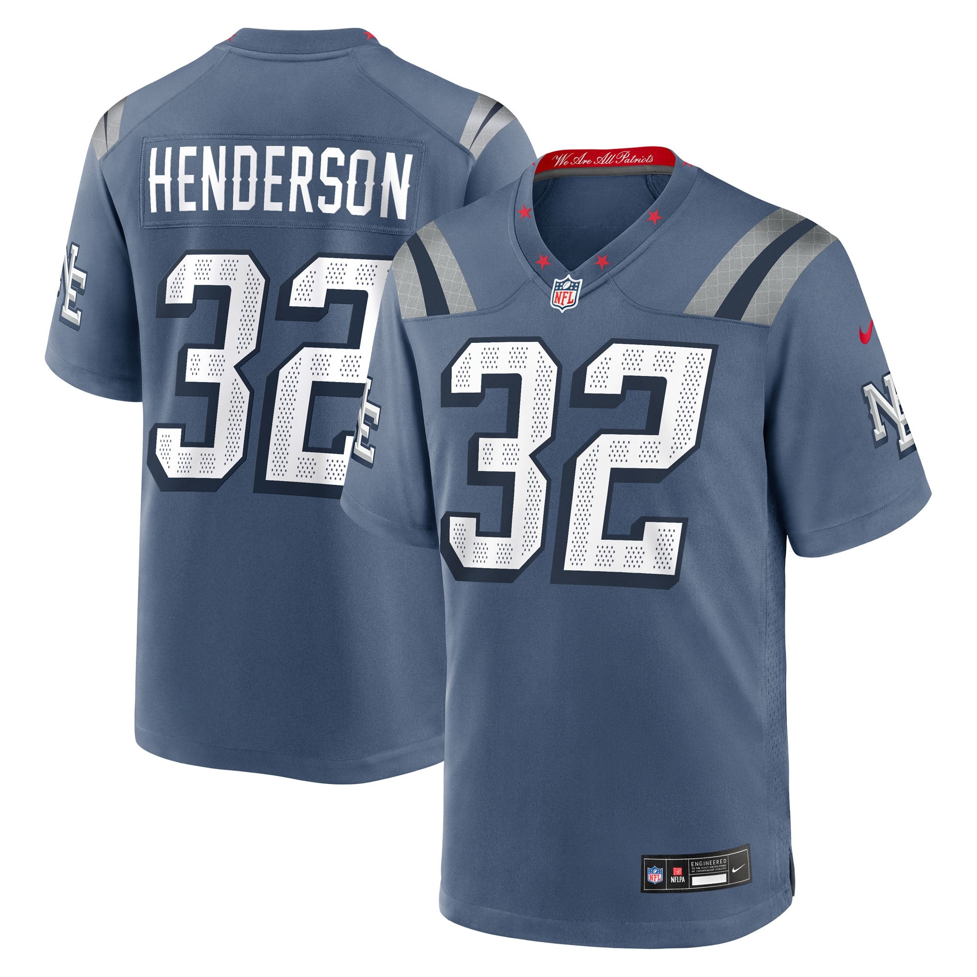 TreVeyon Henderson New England Patriots Nike 2025 Rivalries Collection Game Jersey - Storm Blue