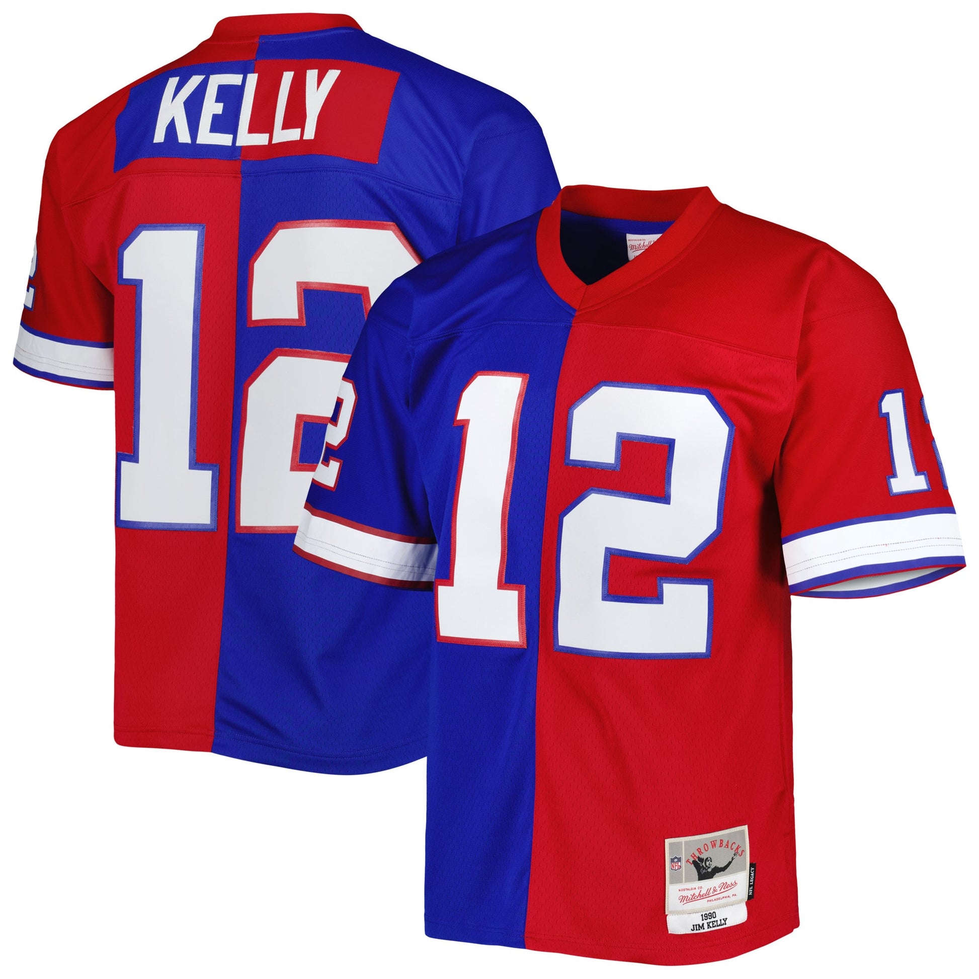 Jim Kelly Buffalo Bills Mitchell &amp; Ness 1990 Split Legacy Replica Jersey - Royal/Red