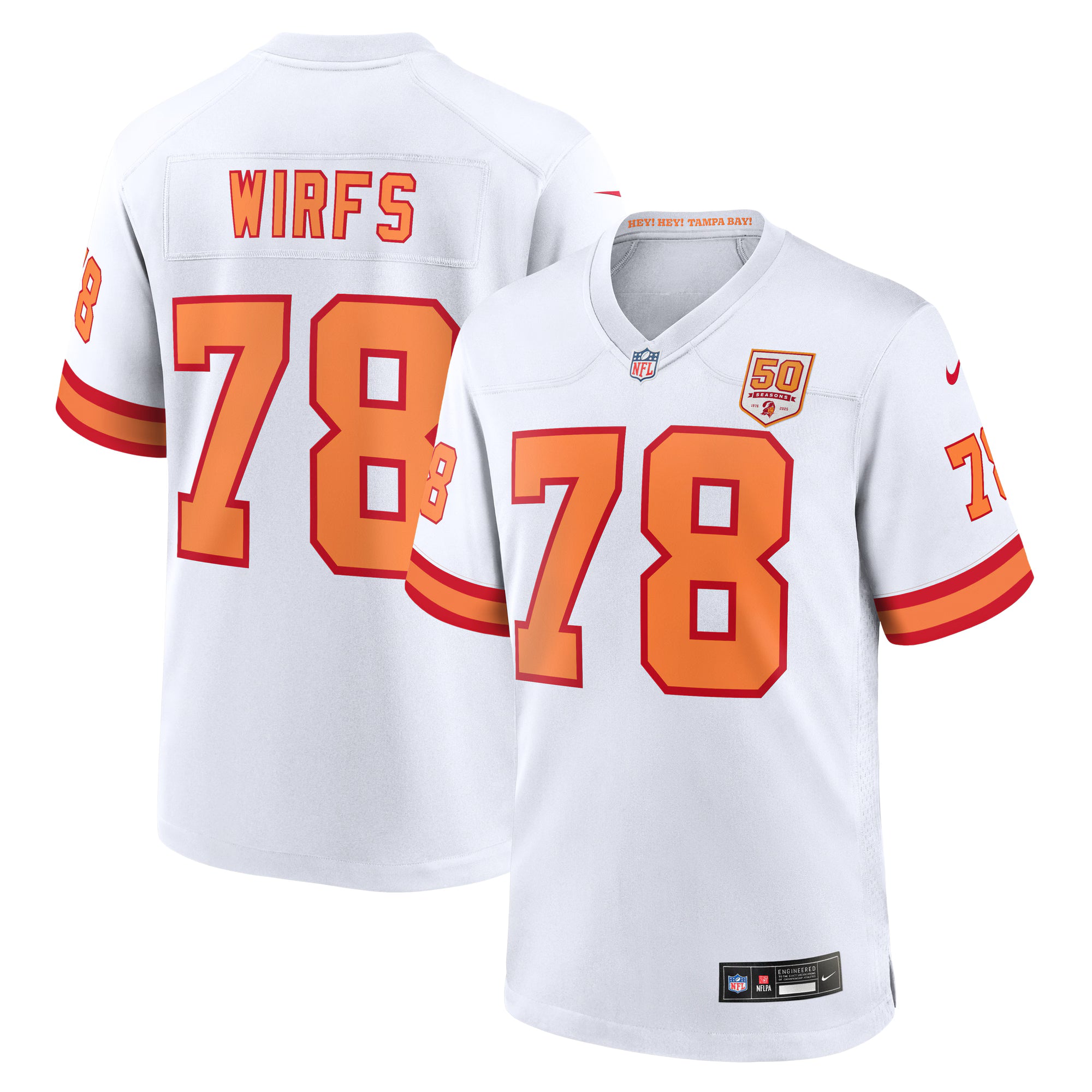Tristan Wirfs '76 Tampa Bay Buccaneers Nike 50th Season Game Jersey - White