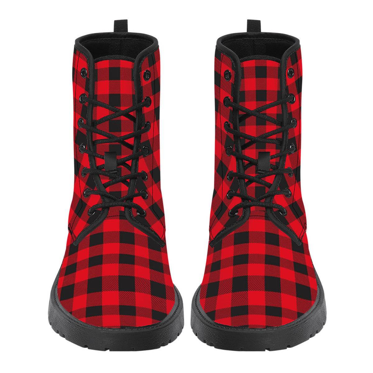 Red Plaid Vegan Leather Boots