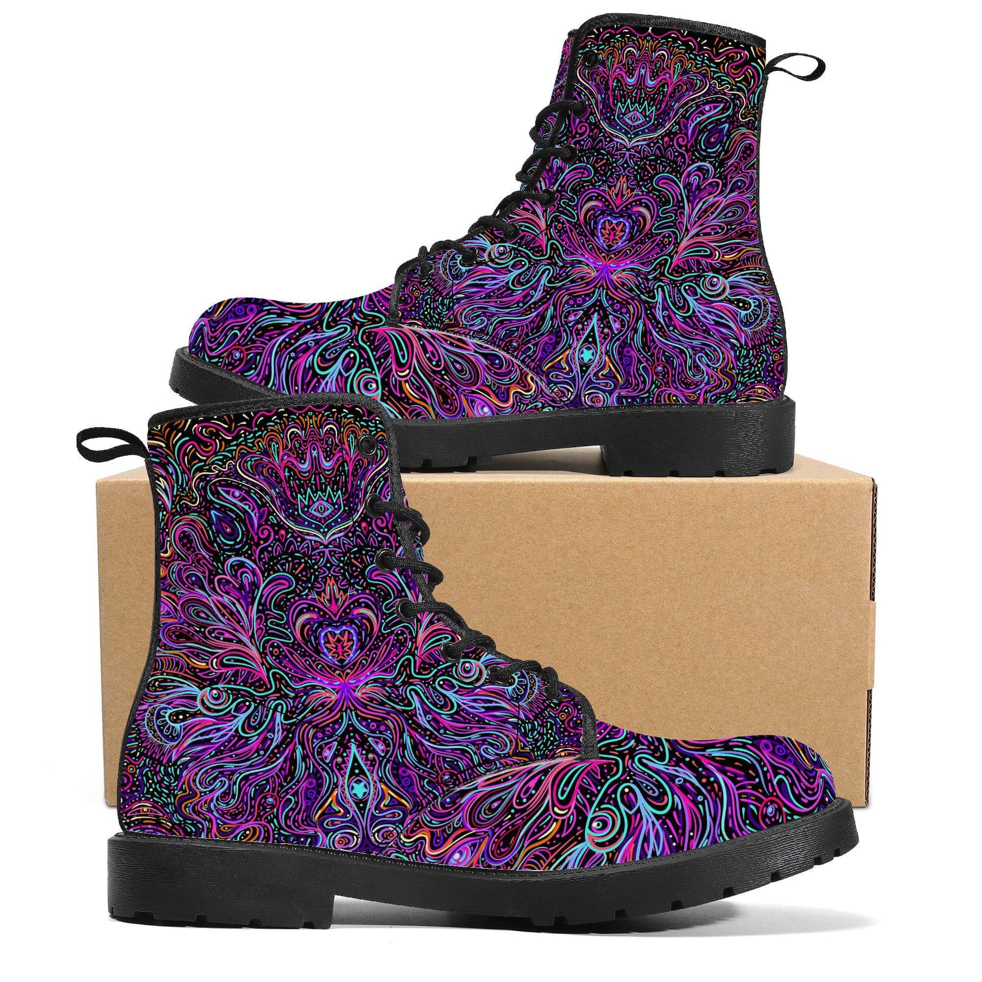Trippy Psychedelic Purple Pink Vegan Leather Boots